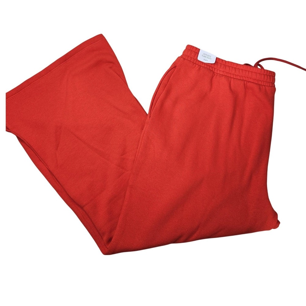 VS Pink Ivy Fleece Flare Pants Womens XL Red Classic Fit Drawstring‎ New